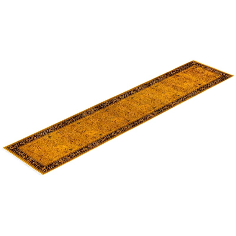 Overton Hand Knotted Wool Vintage Inspired Modern Contemporary Overdyed Gold Runner Rug - 2' 7" x 12' 3"