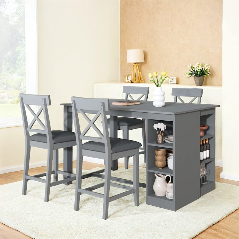 5-Piece 60"Lx30"W Solid Wood Farmhouse Counter Height Dining Table Set for 4
