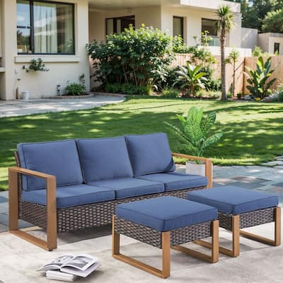 Pocassy 3 Pieces Outoor Patio Sofa Chair Ottoman Set