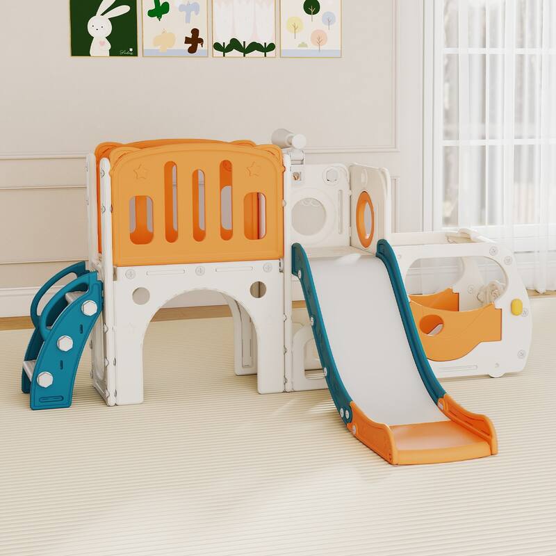 Kinbor Toddler Slide PlaySet - Kids Slide with Basketball Hoop, Toddler Indoor Outdoor Playground