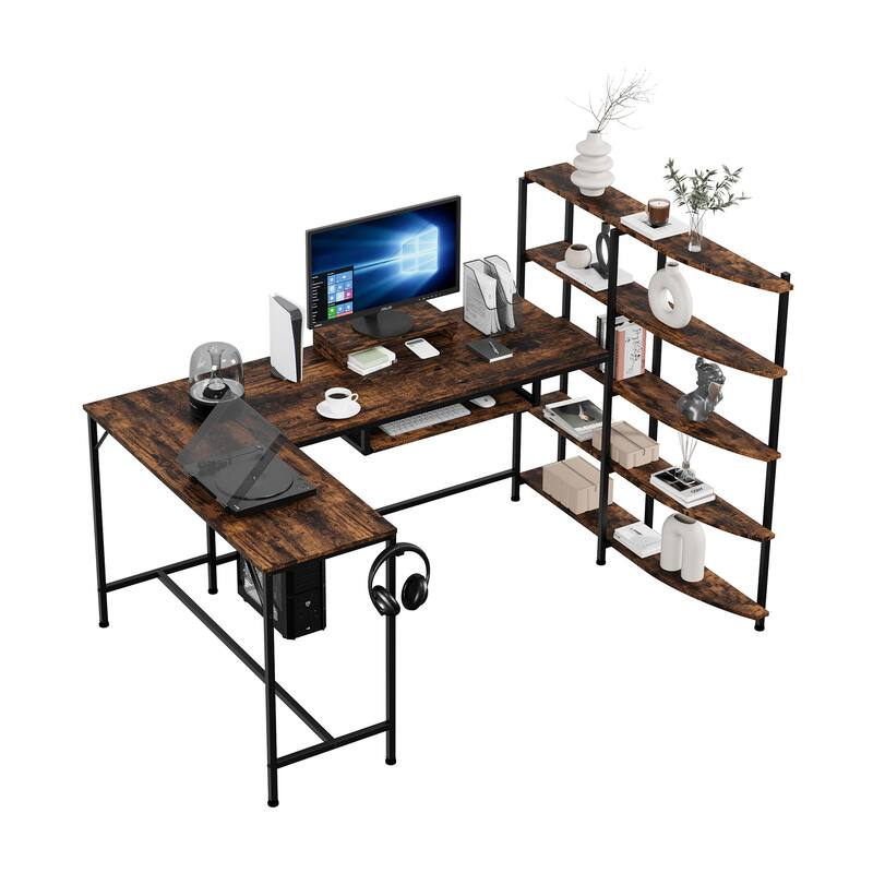 L Shaped Computer Desk with Monitor Stand