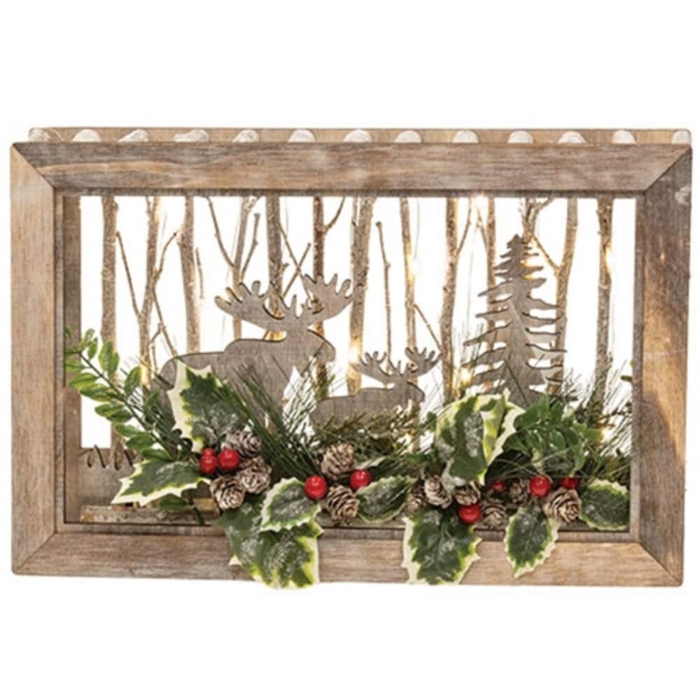 Red Green Natural Wood Holiday Cutout with Lights 14.5in Decor - Width: 14.50 in.