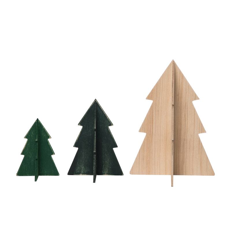 Transpac Wood 12.2 in. Multicolor Christmas Dimensional Trees Set of 3