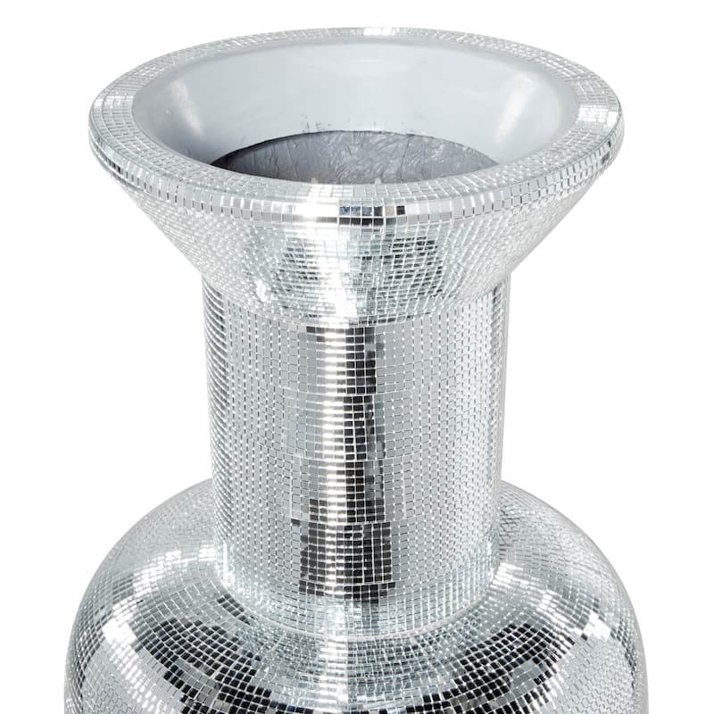 Polystone Tall Floor Vase with Mosaic Mirror Inlay - Silver - Roche River Decor - 15"W x 15"L x 51"H
