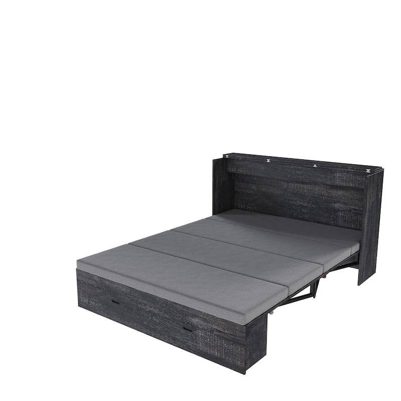 Full Size Foldable Murphy Bed Cabinet with Storage and Charging