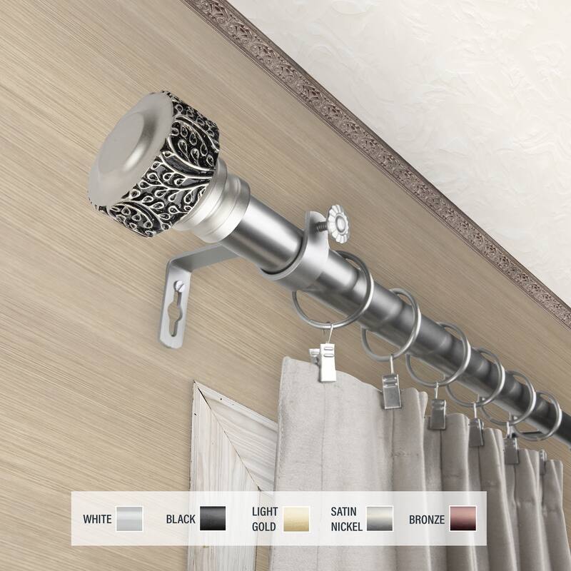 InStyleDesign Verbena 1 inch Diameter Adjustable Curtain Rod - 120 to 170 inches - Satin Nickel