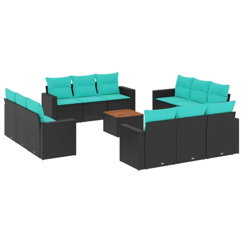 vidaXL 13 Piece Patio Sofa Set with Cushions Black Poly Rattan - 21.7 x 24.4 x 27.2