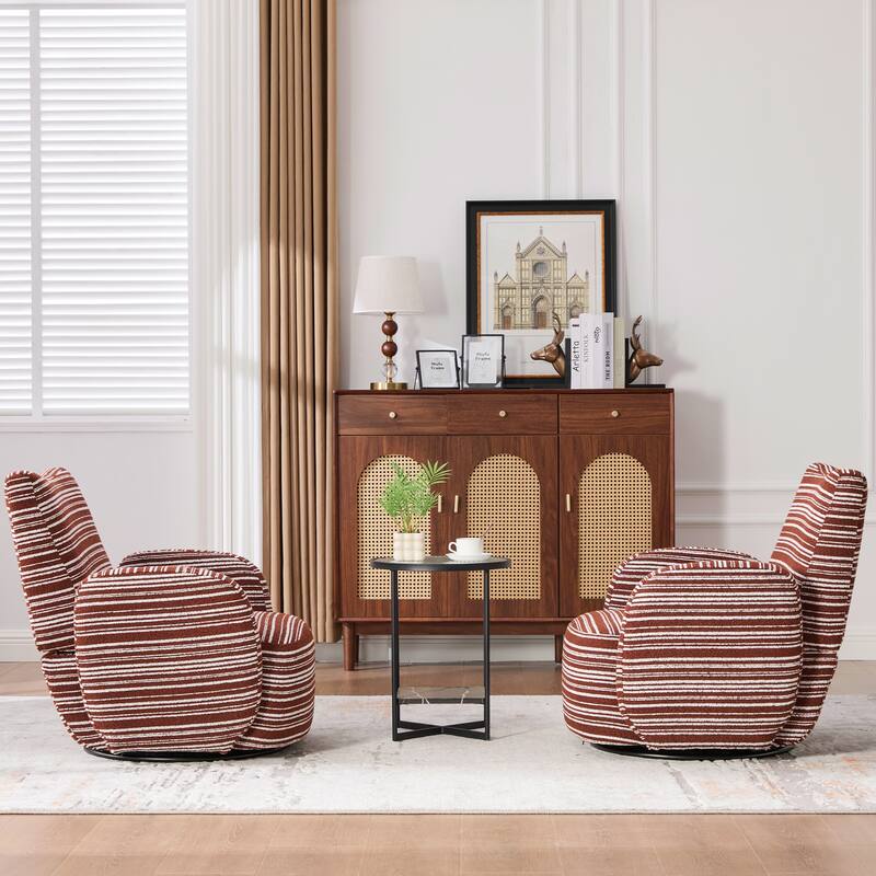 Swivel Striped Accent Chair with Metal Base, Modern Arm Chair for Living Room, Fabric Club Single Sofa Chair