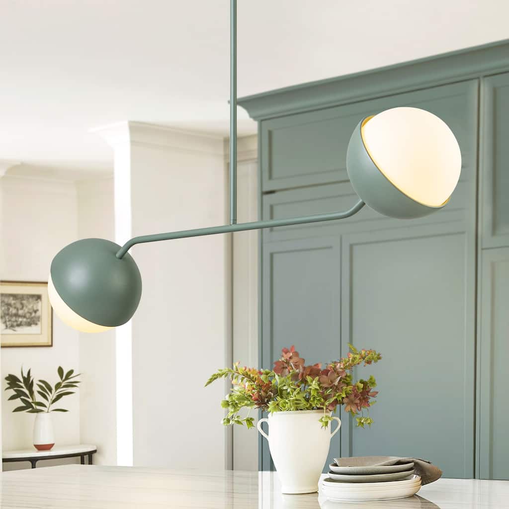 39" W Modern Asymmetric Green Pendant for Kitchen Island with Milk Glass Globe Shade - 38.6 in. W x 13.4 in. H x 7.5 in. D
