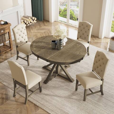 Modern 5-Piece Dining Table Set with Extendable Table Chairs