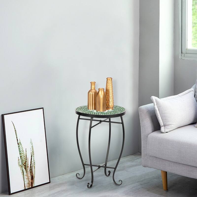 Mosaic Round Terrace Bistro Table Side Table With Coloured Glass
