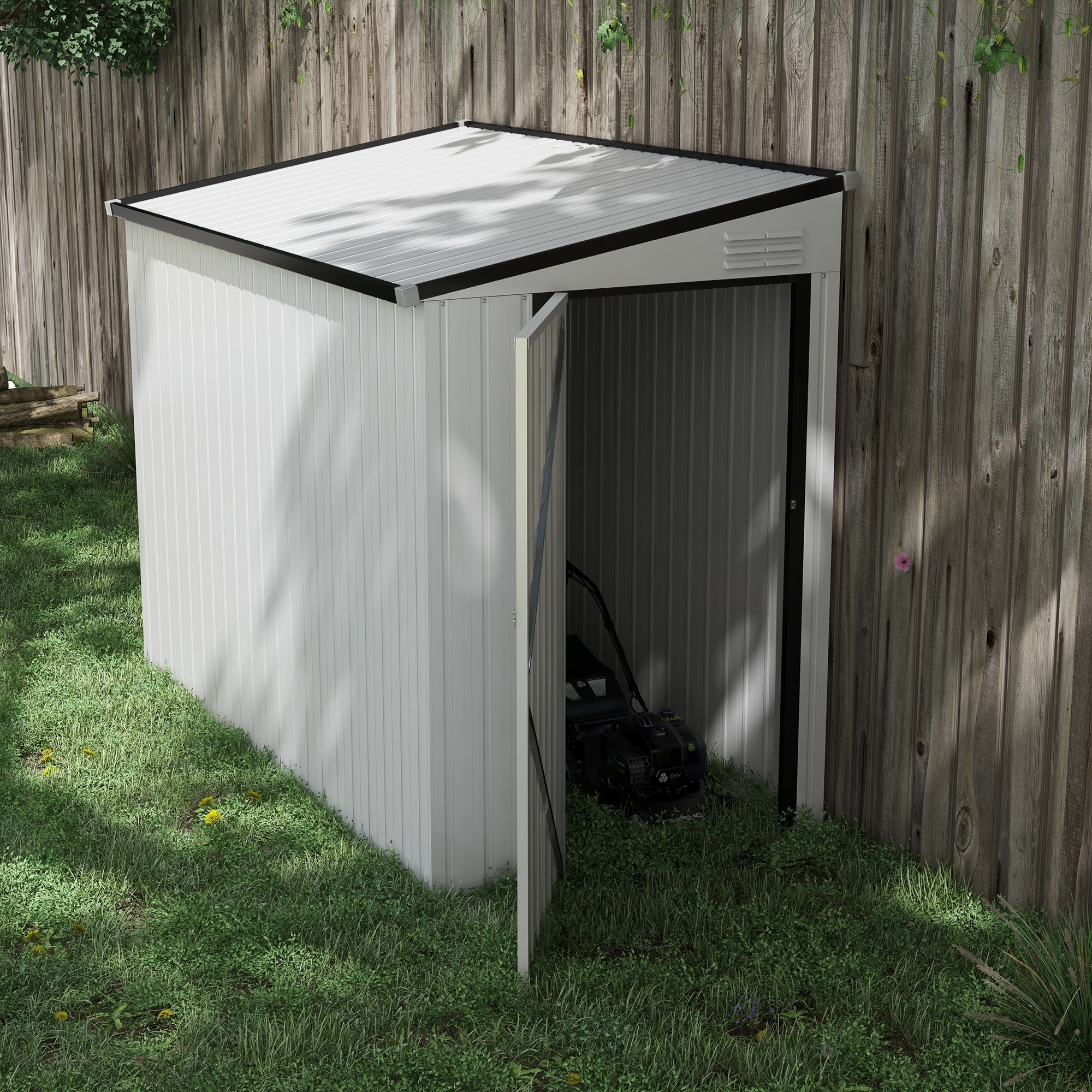 Outsunny 4' x 8' Metal Outdoor Storage Shed, Lean to Storage Shed, Garden Tool Storage House with Lockable Door and 2 Air Vents