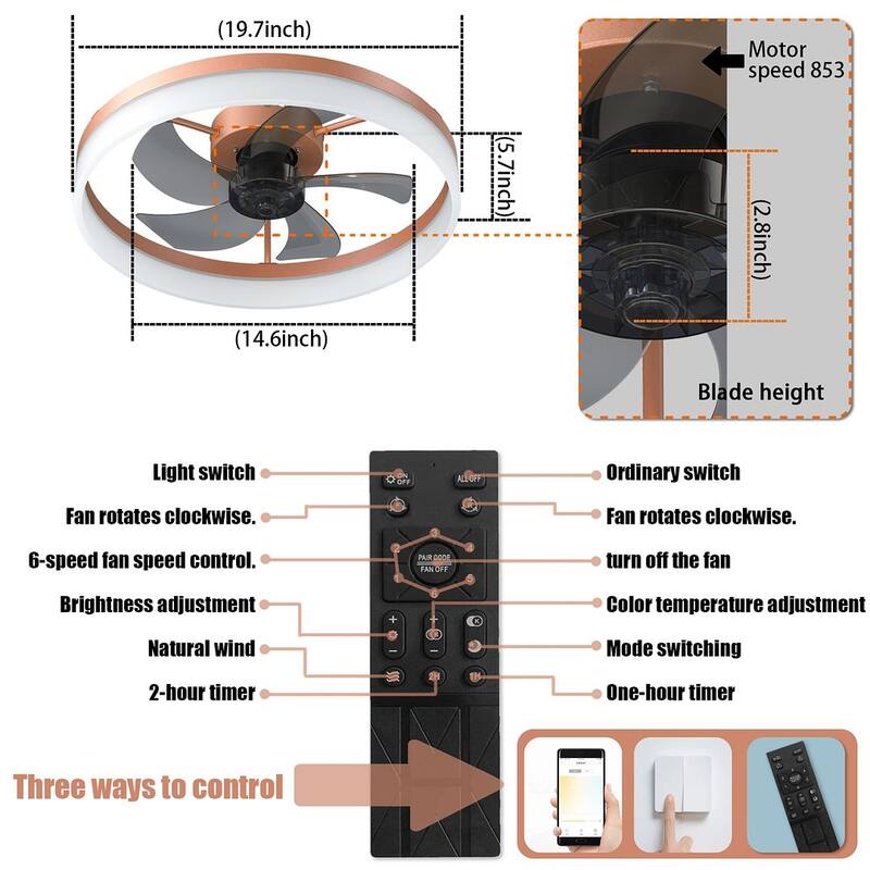 20'' Remote Control Ceiling Fan with Dimmable LED