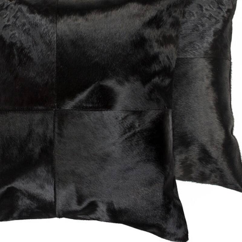 Set of Two 18" Black Cowhide Throw Pillows