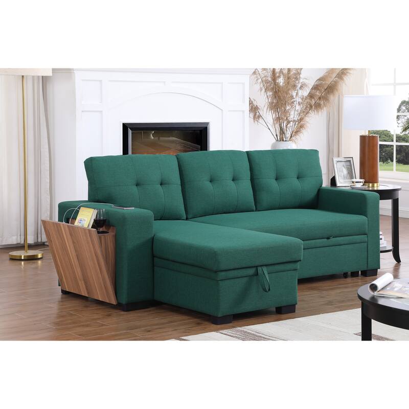 3 - Piece Green Linen Upholstered Sectional Sofa
