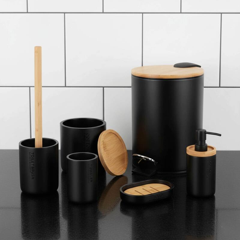 Bathroom Accessories with Natural Accents, Modern 6-piece Set