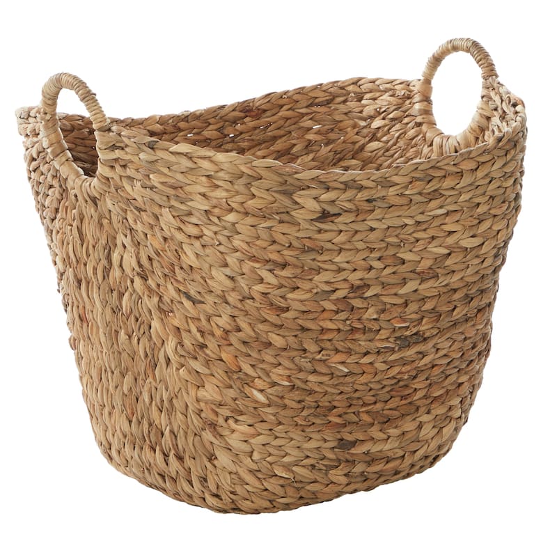Seagrass Handmade Large Woven Decorative and Functional Storage Basket with Handles - Brown, White, Black
