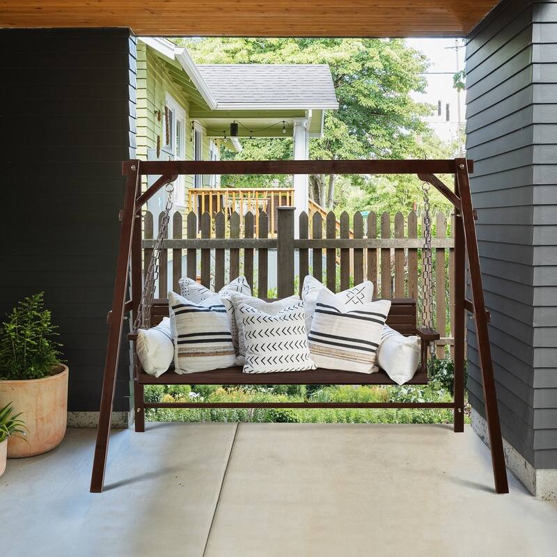 Carbonized Color Wood Swing Stand Suitable For 5ft Swing Chair - N/A