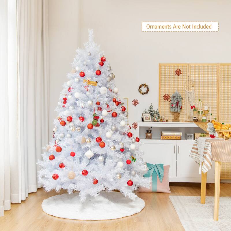 Gymax 6/7/8 FT White Artificial Christmas Tree Hinged Unlit Iridescent