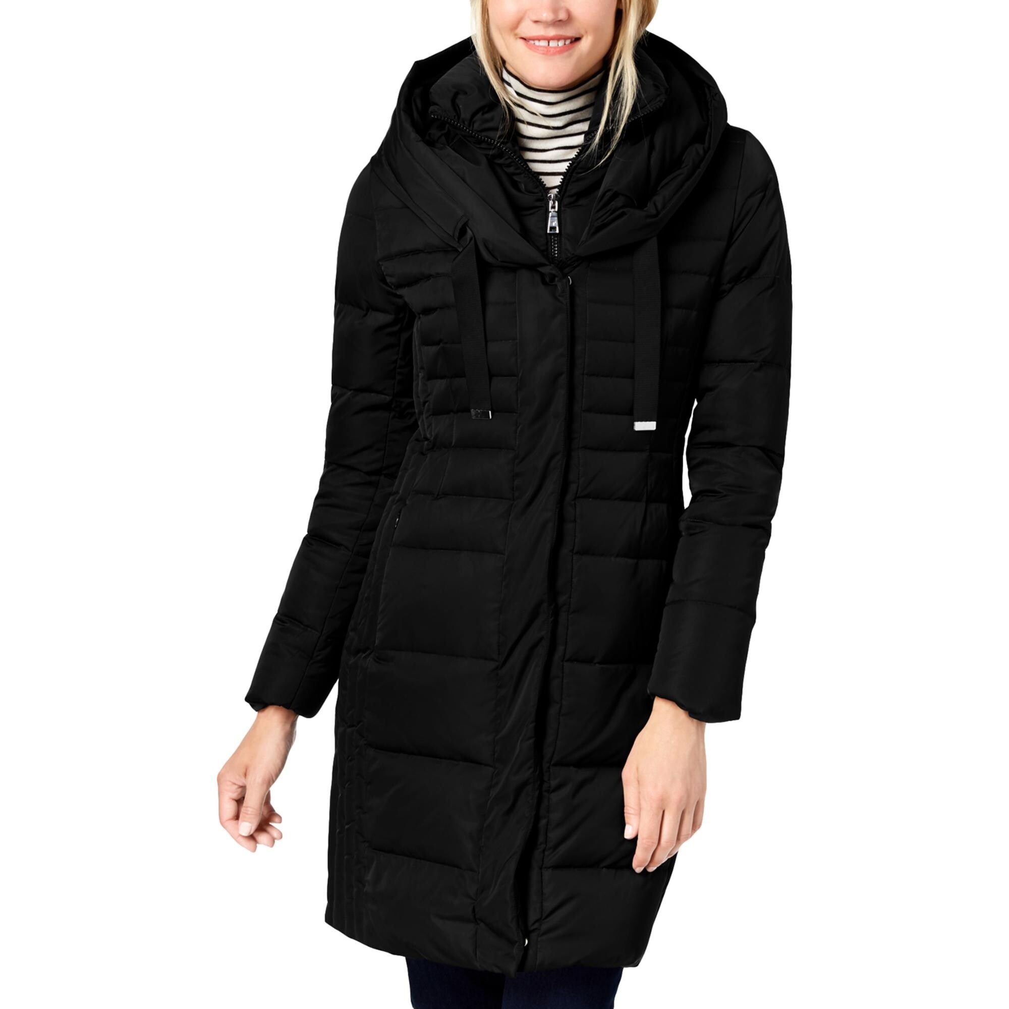 tahari long puffer coat