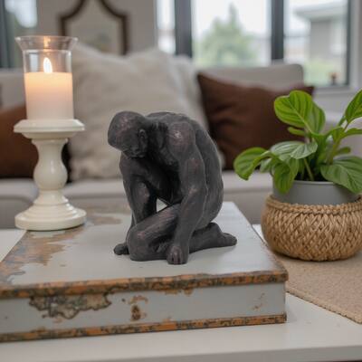 Modern Resin Kneeling Figurative Statue - 16", Black - 15" x 12.25" x 15"