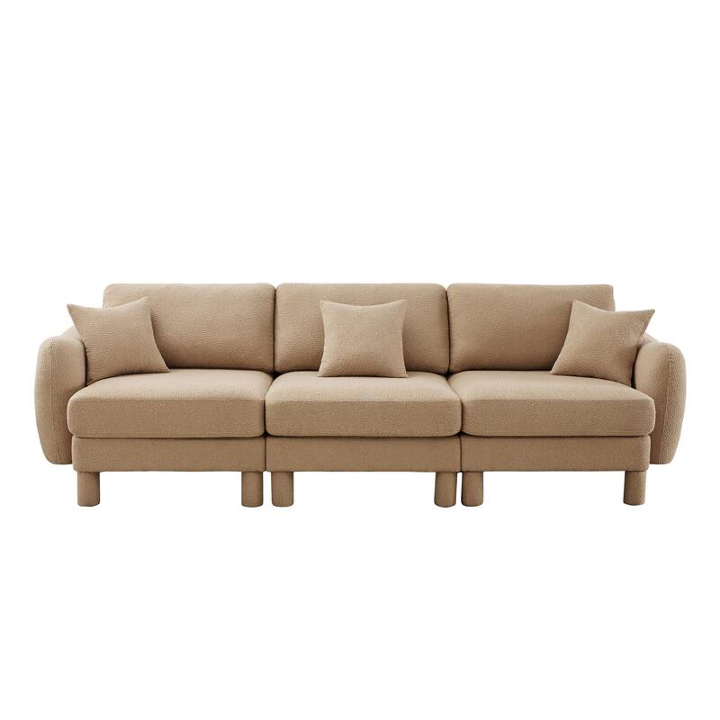 109.4" 3-Seater Modern Upholstered Sofa Couch, Deep-Seat Sectional Sofa with Shell-Shaped Armrests, Leisure Sofa for Living Room