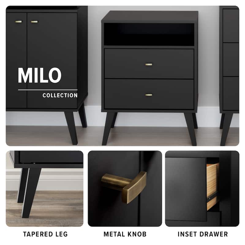 Prepac Milo Mid-Century Modern Bookcase with Six Shelves and Two Doors - 29 in. W x 62.25 in. H x 12 in. D