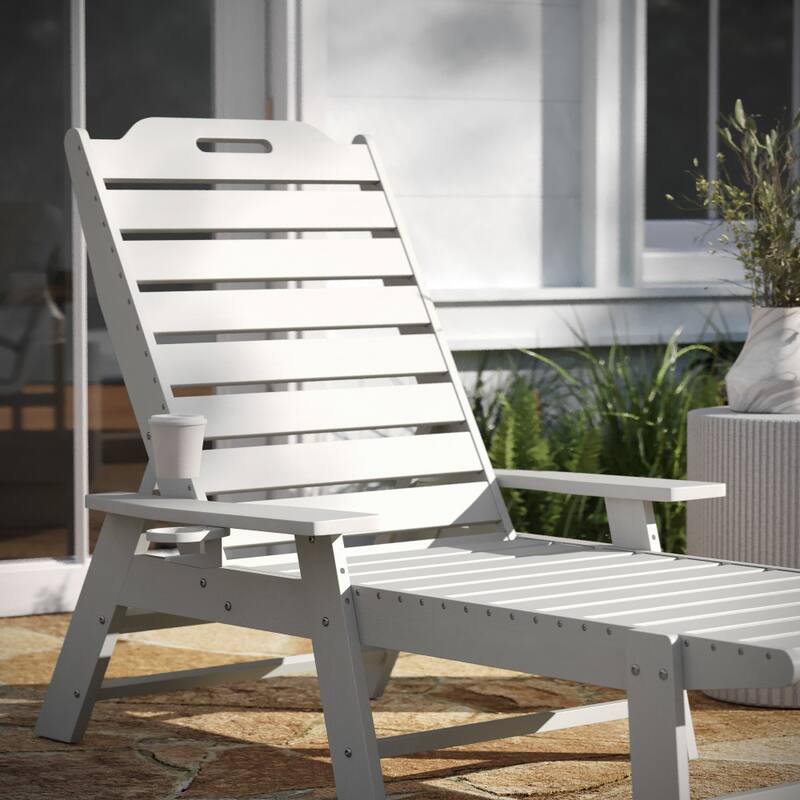 Set of 2 Outdoor Adjustable Lounge Chairs with Cupholders