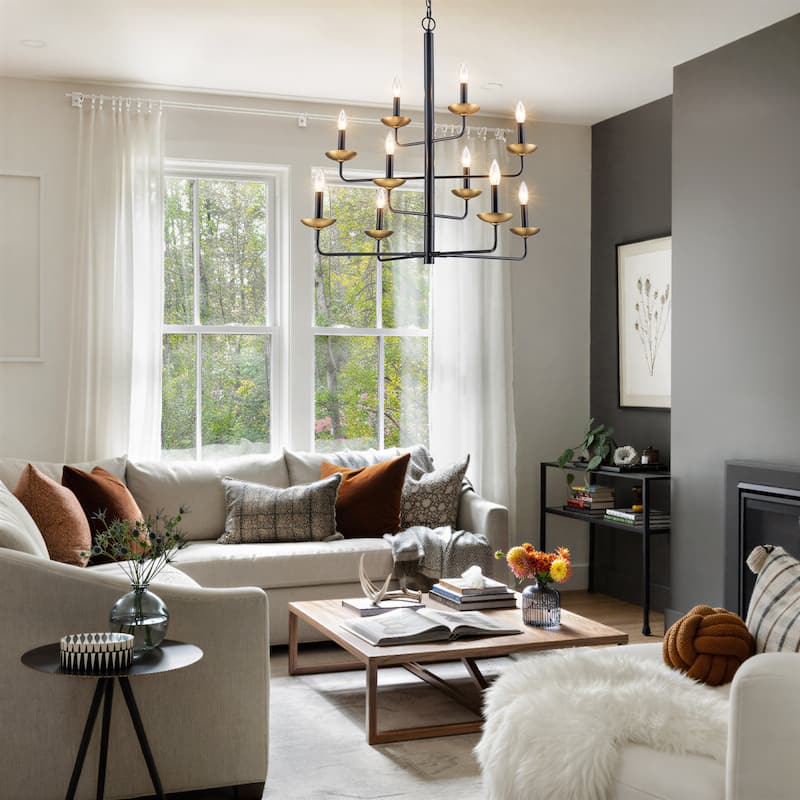 Modern Farmhouse 10-Light 4-Tier Candle Chandelier for Dining Room & Living Room