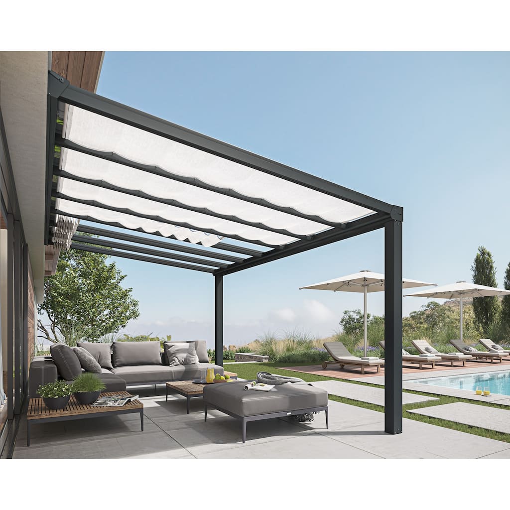 Stockholm 11 ft. Gray/Clear Patio Cover with Shades
