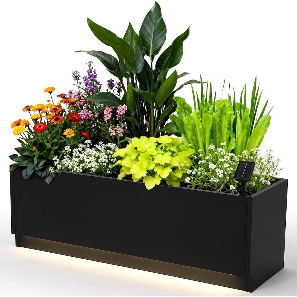 47"x16" LED Metal Planter Box, Raised Garden Bed with Exterior Light Strips - N/A