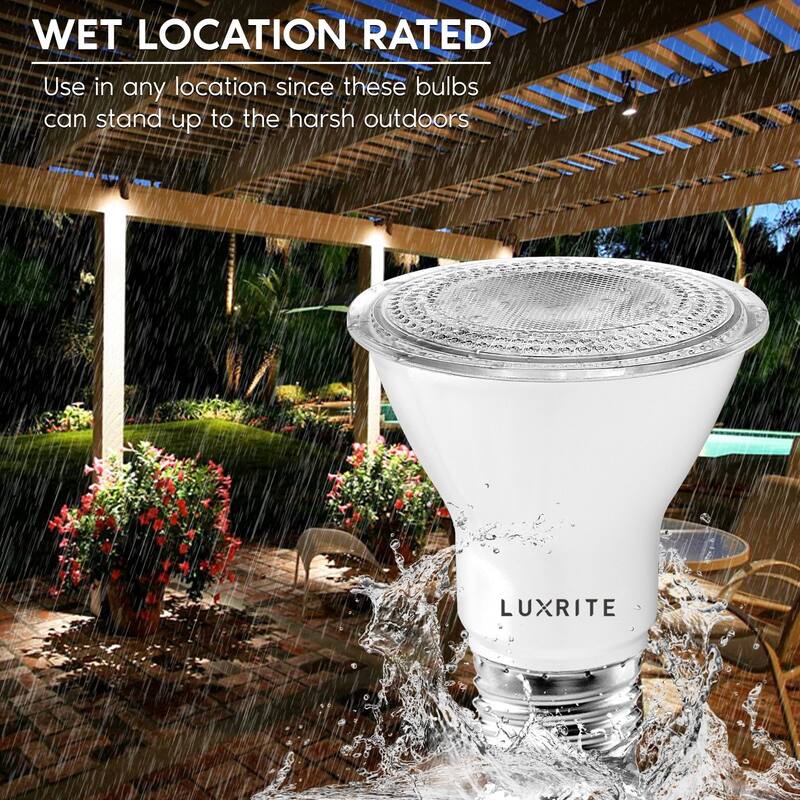 Luxrite 6 Pack PAR20 LED Spotlight Bulb, 7W=50W, Dimmable, Indoor Outdoor, 500 Lumens, Wet Rated, E26 Base, UL Listed