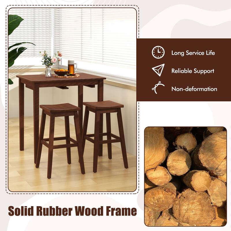 Gymax 3 PCS Bar Table Set w/ 1 Table 2 Bar Stools Wood Veneered