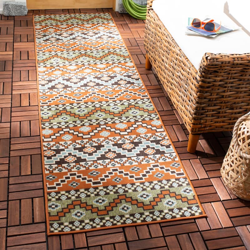 SAFAVIEH Veranda Dymph Indoor /Outdoor Waterproof Patio Backyard Rug - 2'3" x 10' Runner - Terracotta/Chocolate