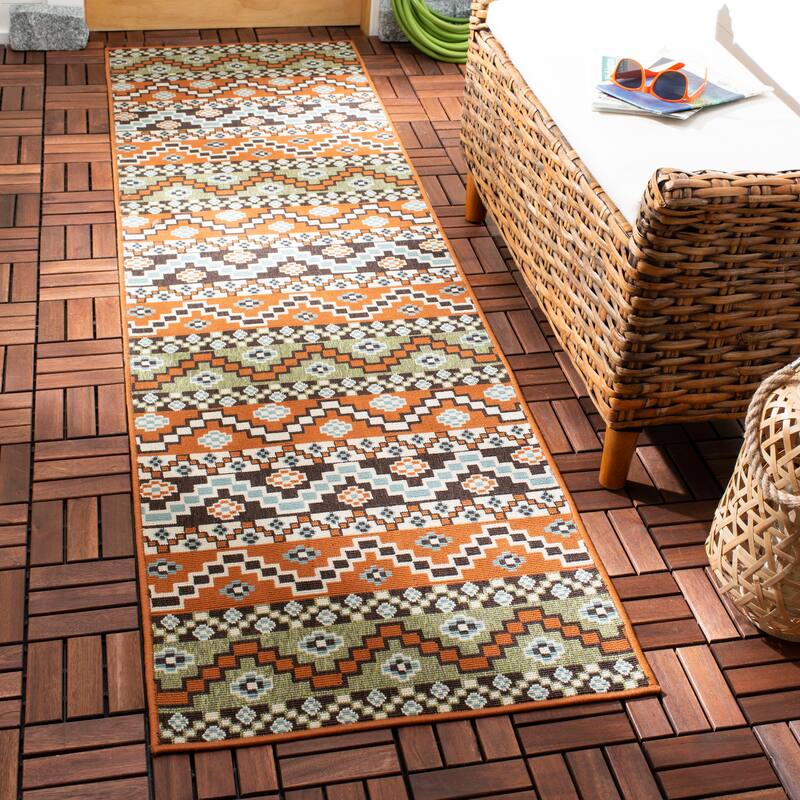 SAFAVIEH Veranda Rudy Indoor/ Outdoor Waterproof Patio Backyard Rug - 2'3" x 10' Runner - Terracotta/Chocolate