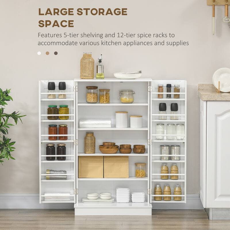 HOMCOM 41" Kitchen Pantry, Modern 2-Door Kitchen Storage Cabinet with 5-tier Shelving, 12 Spice Racks and Adjustable Shelves