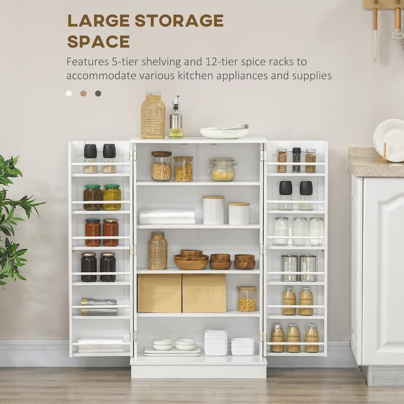 Kitchen Pantry Storage Cabinet w/ 5-tier Shelving, 12 Spice Racks