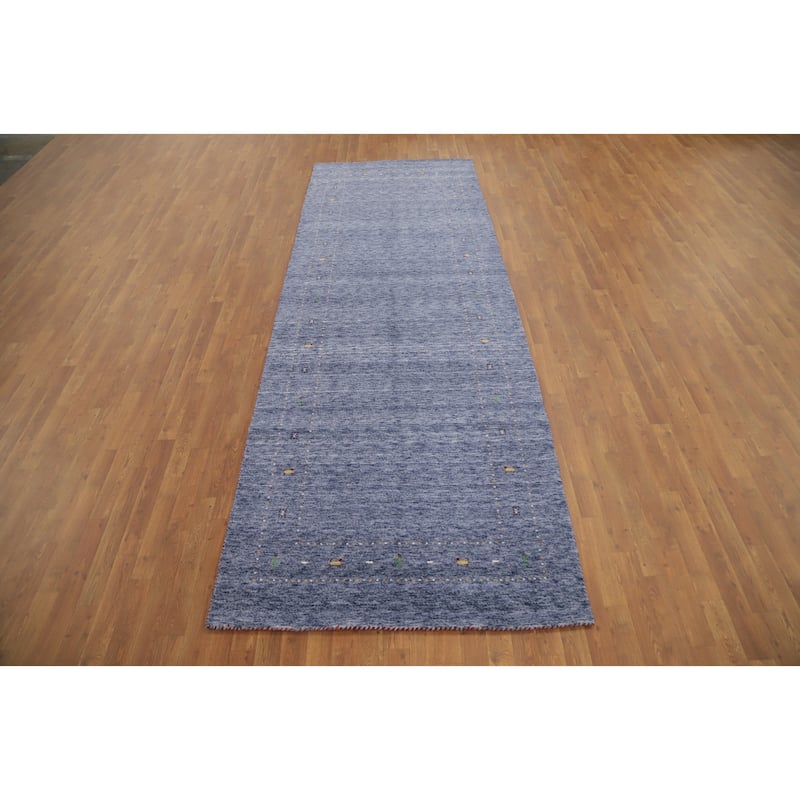 Hand Knotted Oriental 100% Wool Carpet Tribal Animal Pictorial Purples Gabbeh Runner Rug - 12' 0'' X 4' 3''