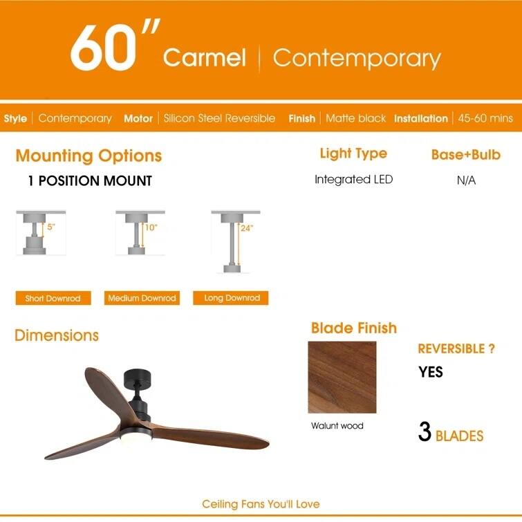 Large 60 Inch Ceiling Fan with Remote Control Farmhouse Wood Blade Ceiling Fans Indoor Outdoor