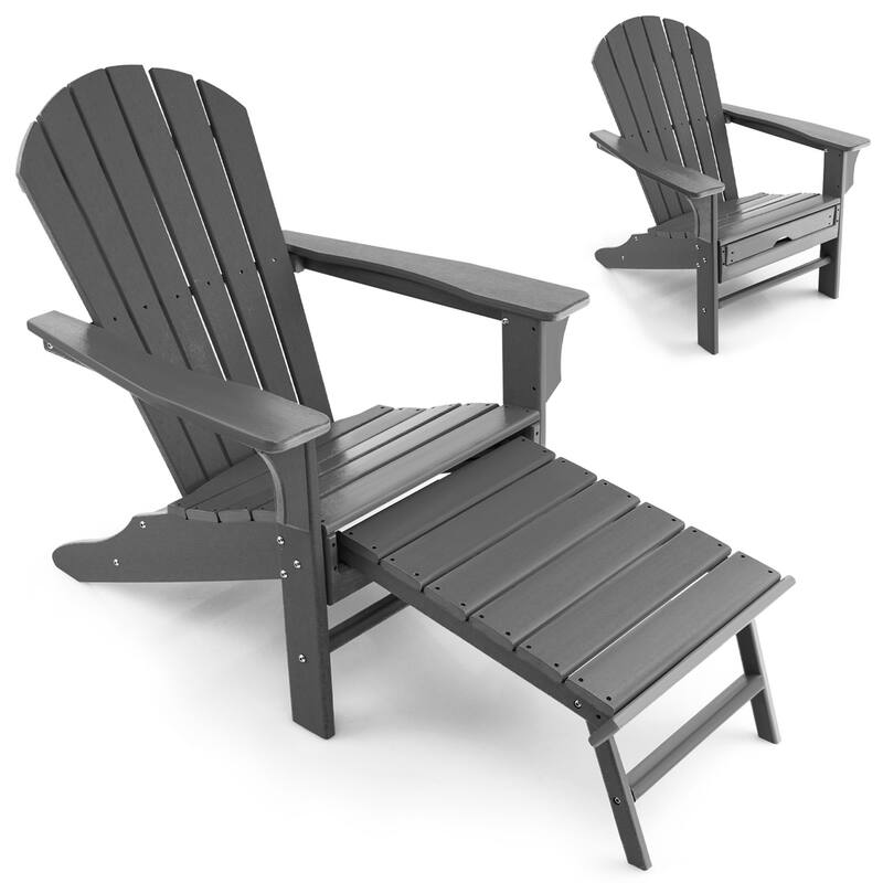 Gymax Patio Adirondack Chair HDPE Outdoor Lounge Chair w/ Retractable