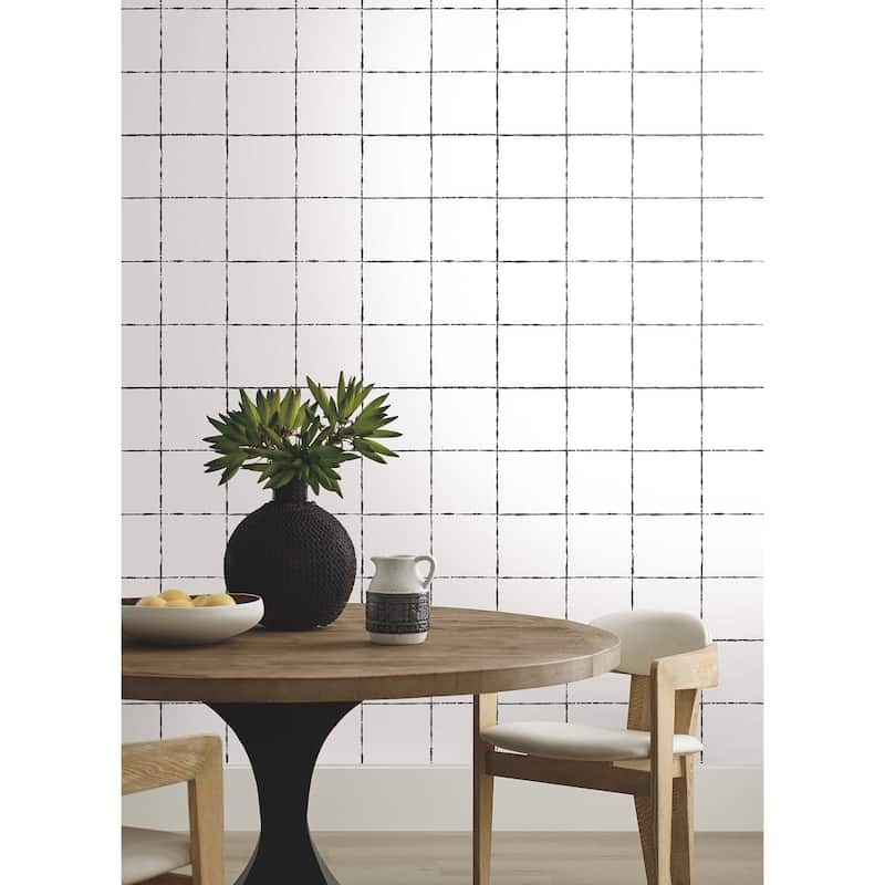 York Wallcoverings La Vitre Plaid Carbon Black Wallpaper