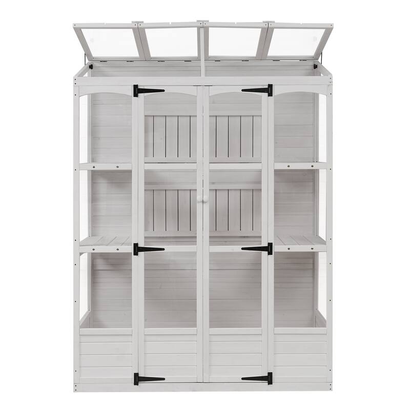 Roomfitters 78" Wooden Walk-In Greenhouse with 4 Skylights and 2 Folding Shelves