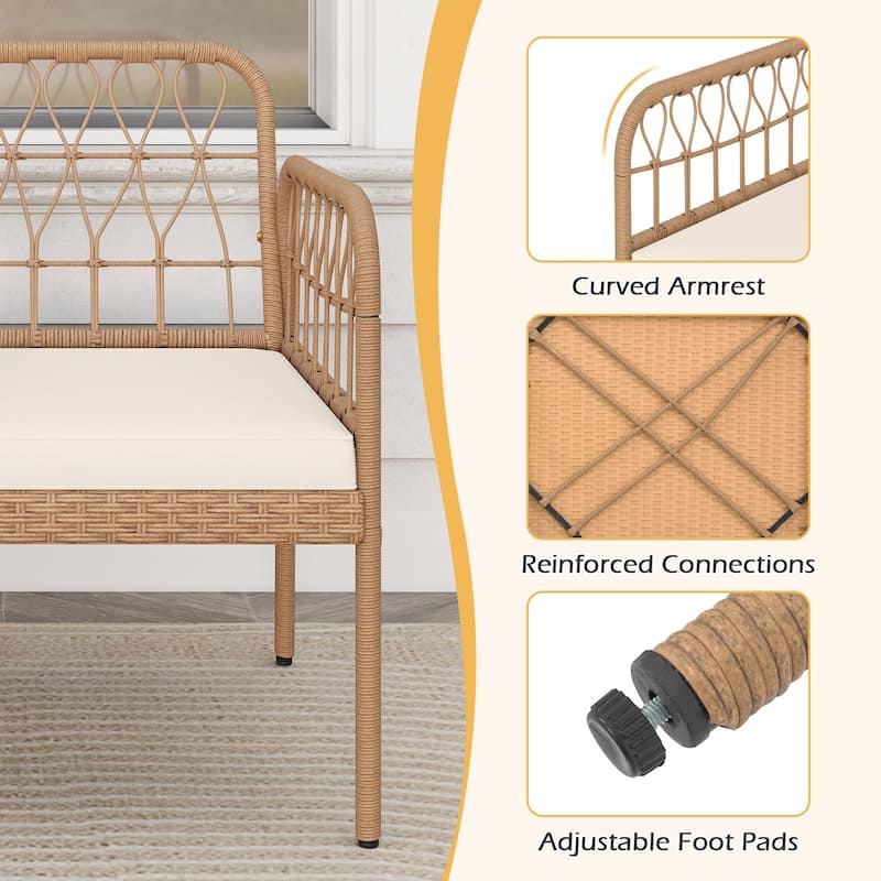 Gymax PE Rattan Outdoor Loveseat w/Built-in Coffee Table & Soft