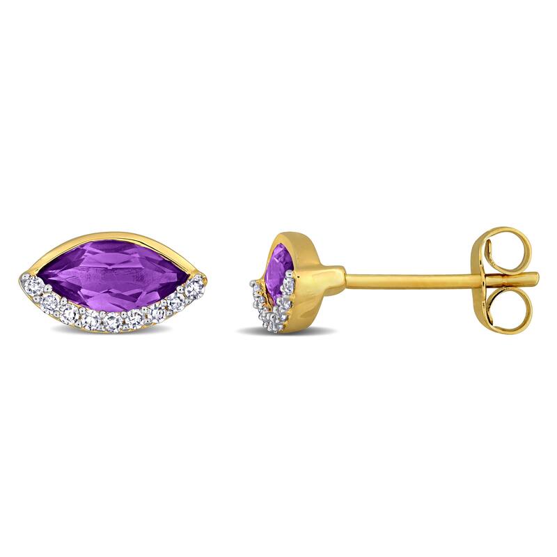 Miadora 1ct TGW Amethyst and 1/10ct TDW Diamond Marquise Stud Earrings in 14k Yellow Gold