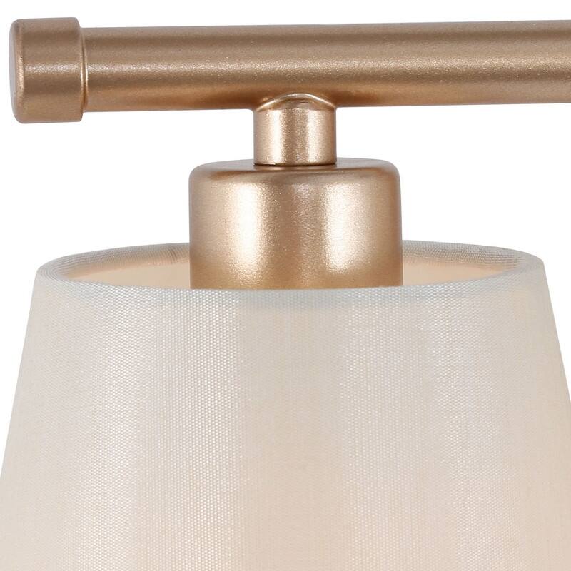 Fabrey Mid-century Modern 3-light Gold Bathroom Vanity Light Cone Beige Fabric Shade Dimmable Wall Sconces