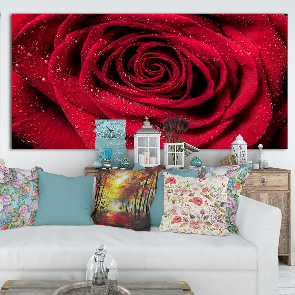 Red Rose Petals with Rain Droplets - Floral Canvas Art Print