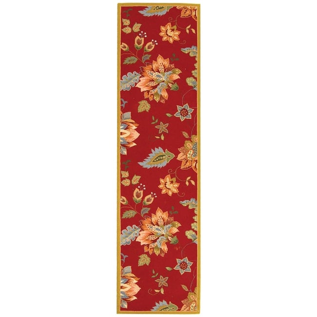 SAFAVIEH Handmade Chelsea Klavdia French Country Floral Wool Area - 2' 6" x 8' - Red - Runner