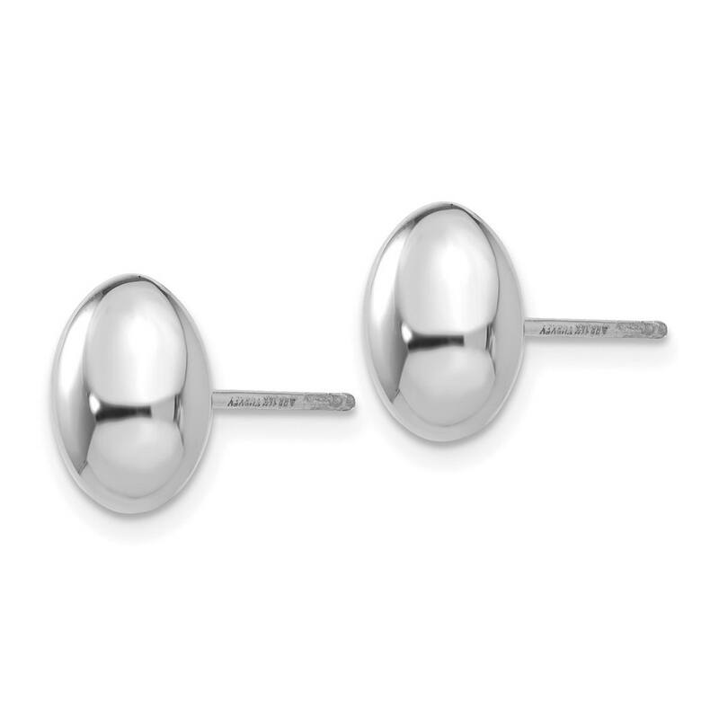Curata 14k White Gold 10mm Polished Oval Button Post Earrings