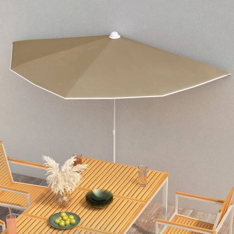70.9"x35.4" Garden Half Parasol with Pole 8 Colors - Taupe