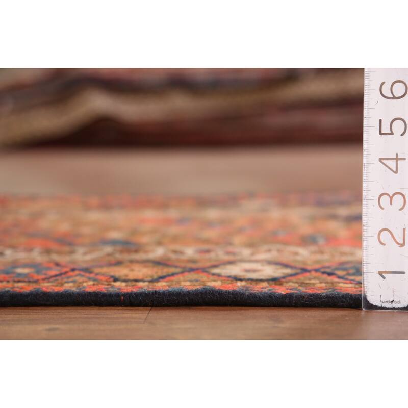 Hand Knotted Oriental 100% Wool Carpet Traditional Geometric Oranges & Rust Lori Runner Rug - 14' 9'' X 2' 10''
